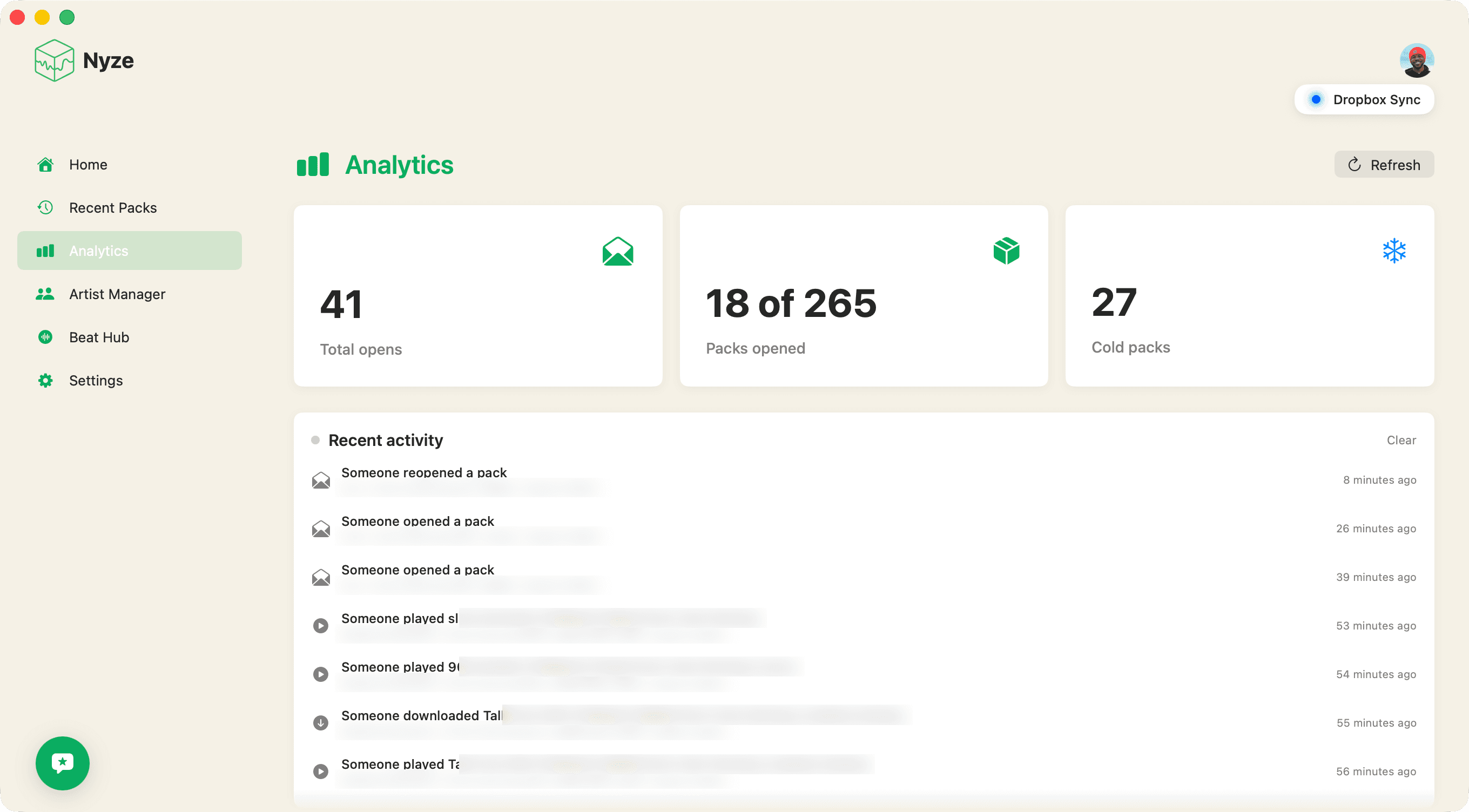 Pack analytics in Nyze