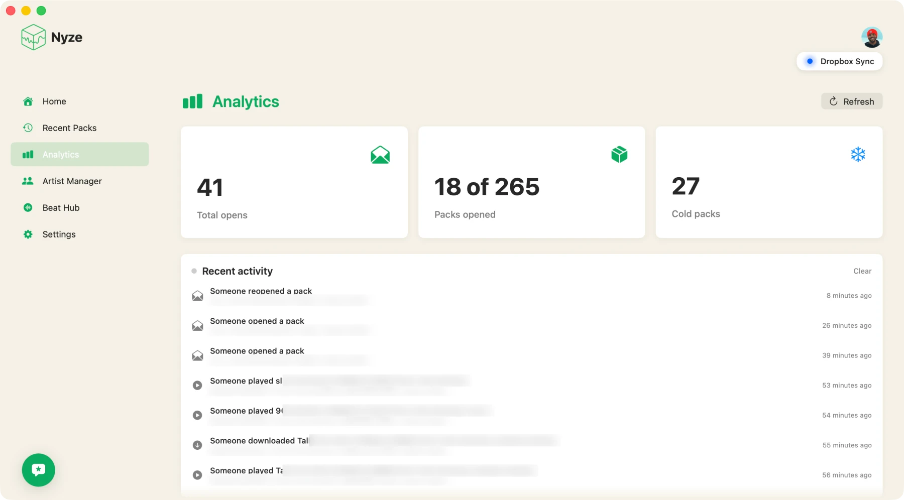 Pack analytics in Nyze