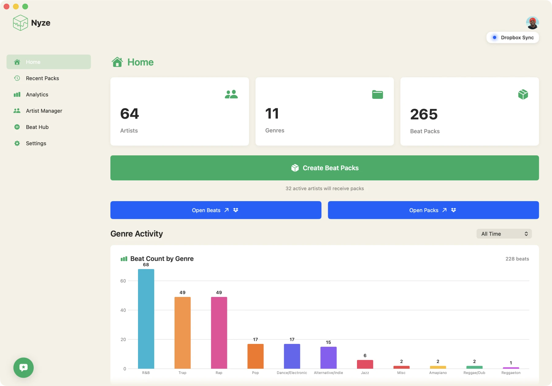 The Nyze dashboard